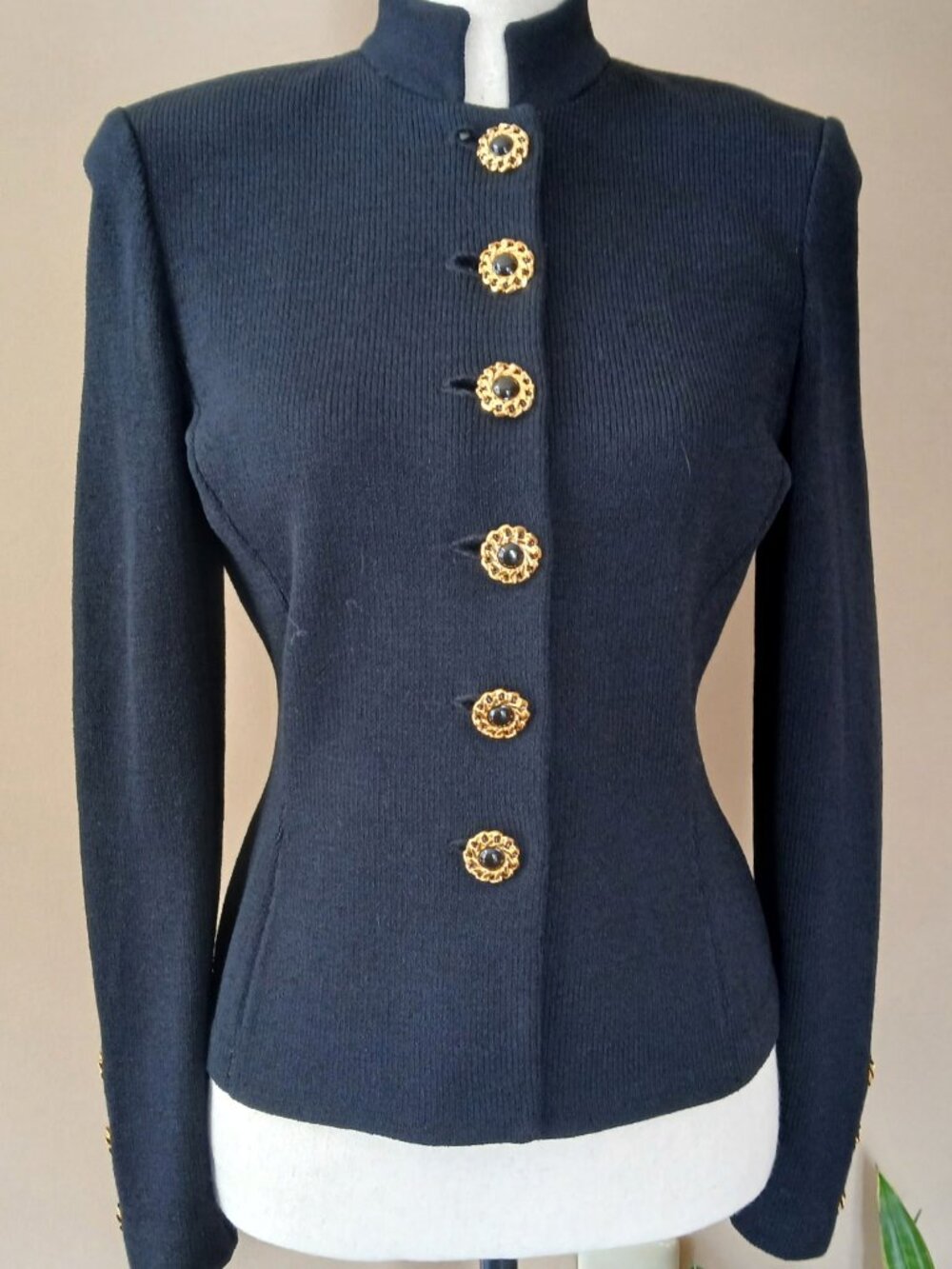 St John MARIE GRAY Womens BLACK Santana Knit Fitted Jacket High Collar sz 4